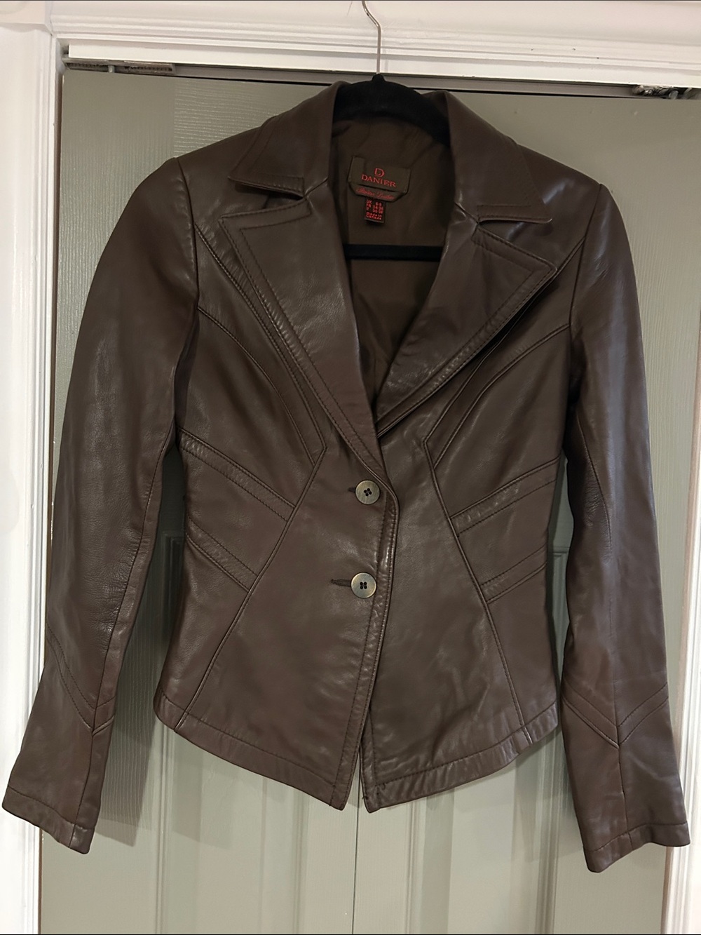 Danier Chocolate Brown Fitted Leather Blazer Jacket